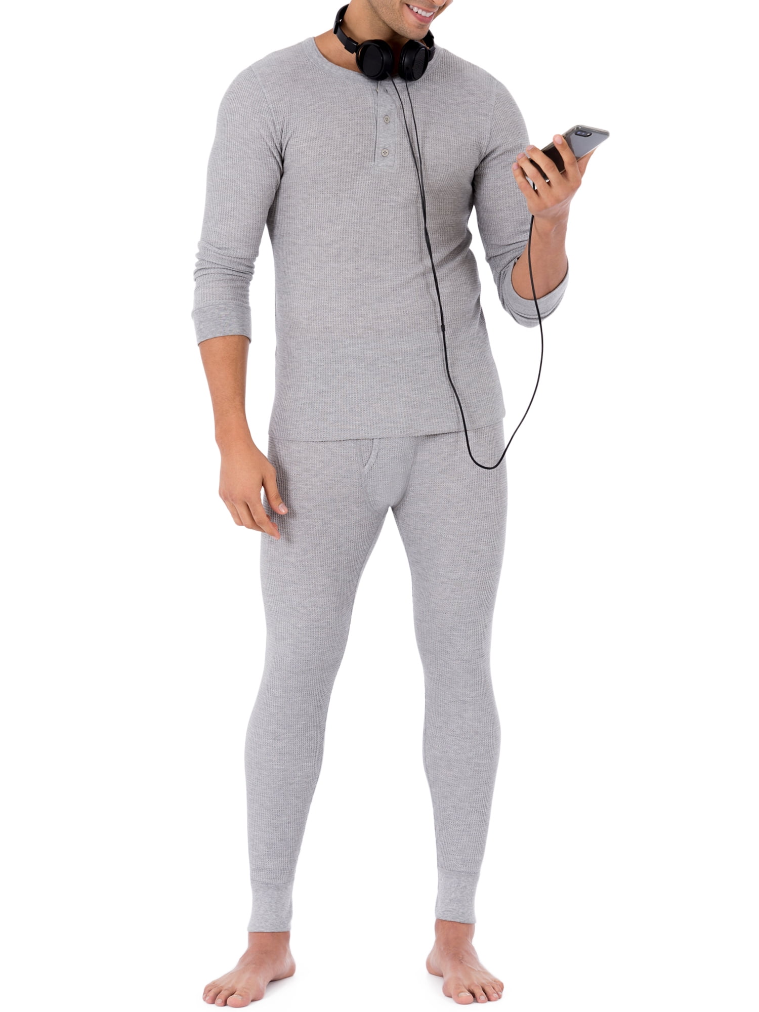 Fruit of the Loom Men's Thermal Waffle Underwear Henley Top, Sizes S-5XL