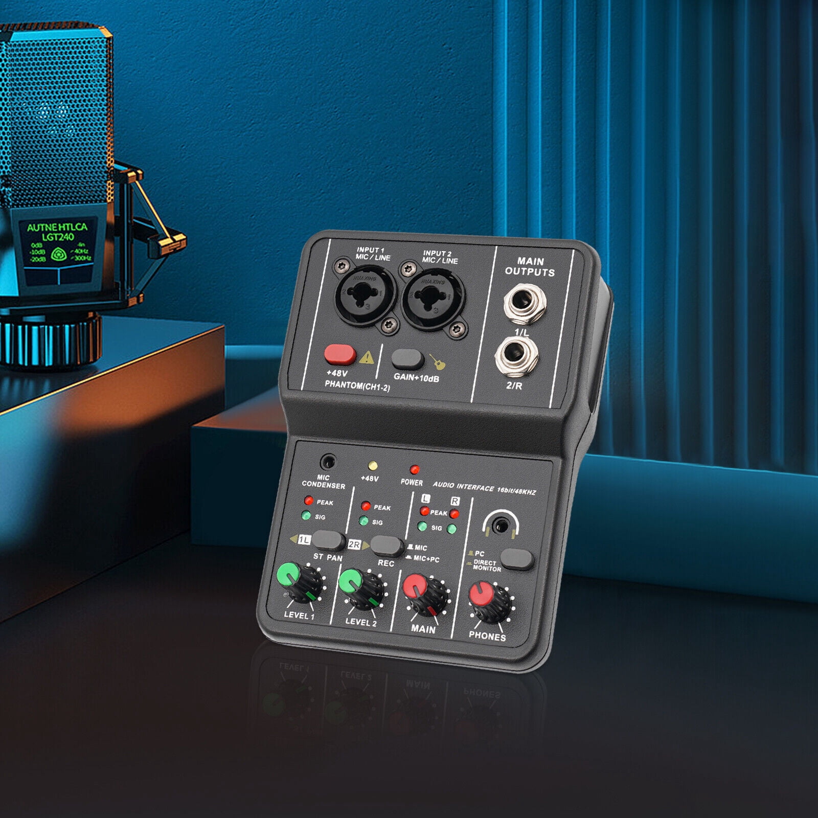 Miumaeov 2 Channel Mini Audio Mixer Bluetooth USB DJ Sound Mixing Console Amplifier for Studio Live Show Party Recording