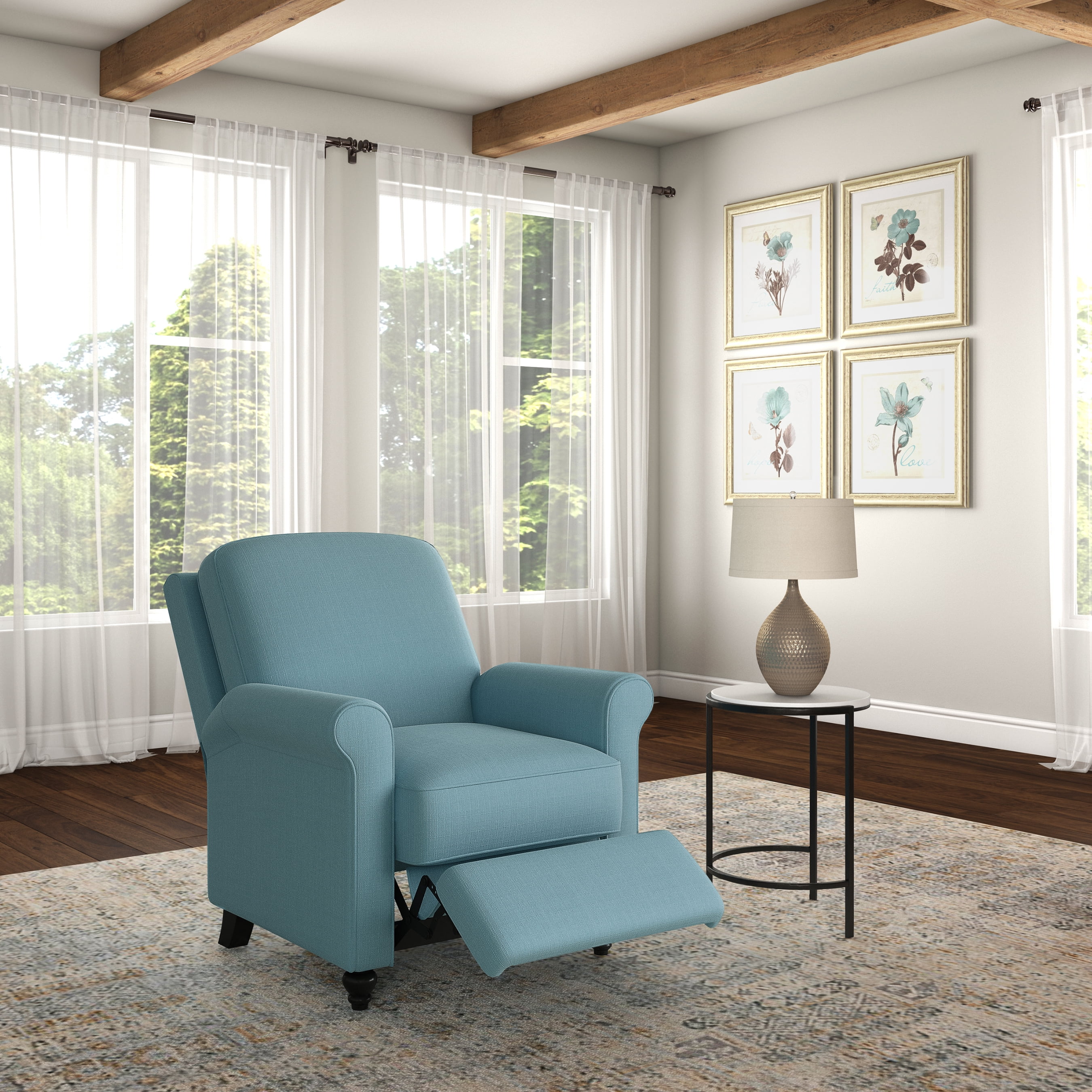 Homesvale Lincoln Push Back Recliner Chair, Sky Blue Linen-like Microfiber Fabric, Pocket Springs for Comfort