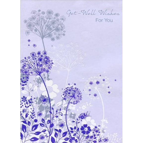 Designer Greetings Purple Foil and White Flowers on Light Purple Get Well Card
