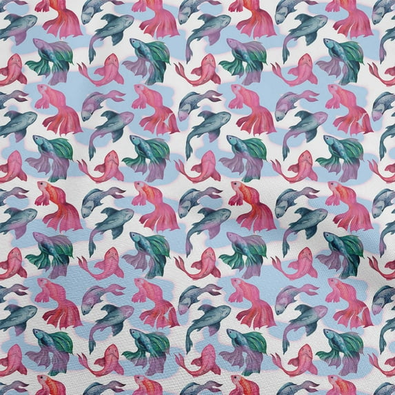 oneOoneCottonPoplinTwillPinkFabricAsianJapaneseKoiFishDiyClothingQuiltingFabricPrintFabricByYard56InchWide