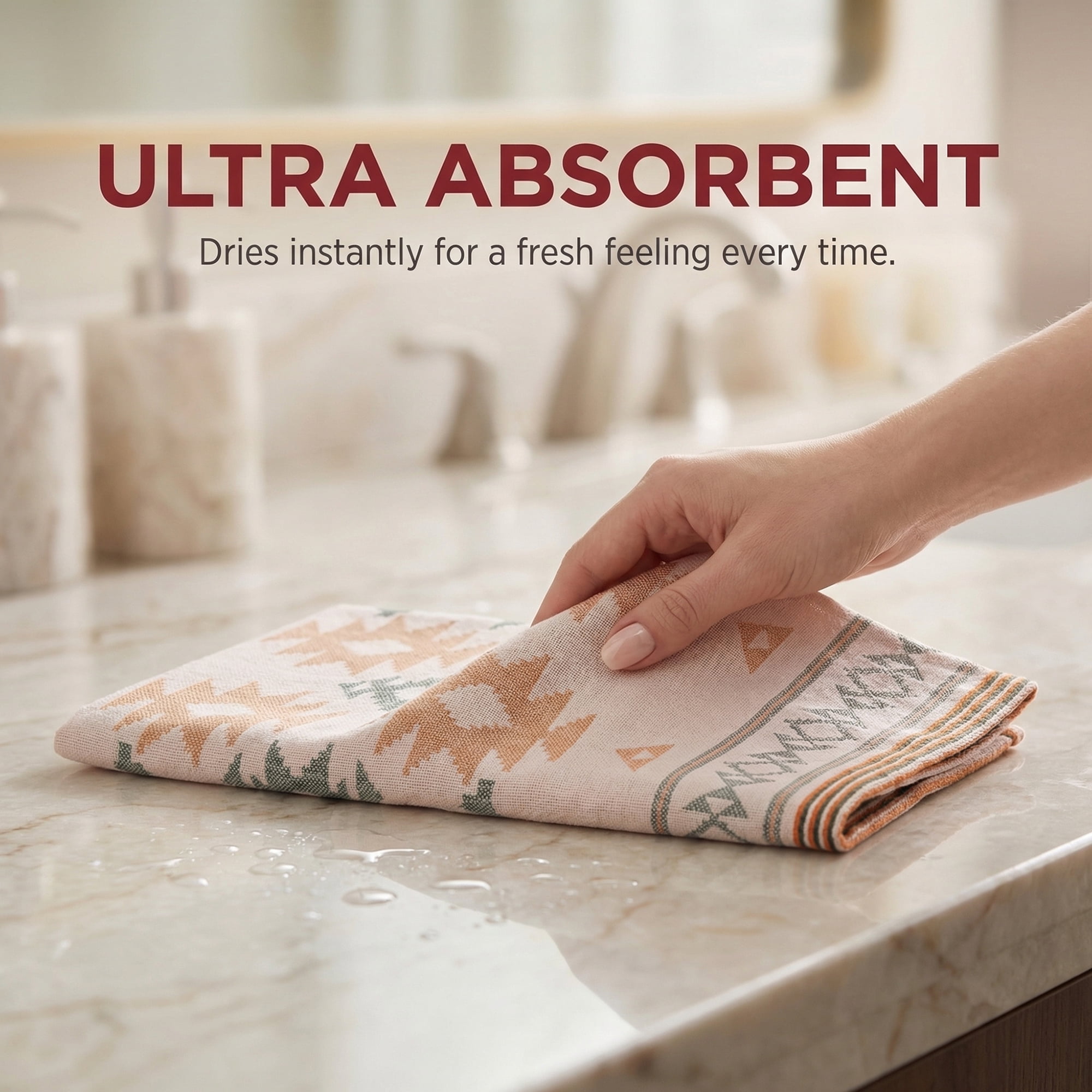 Unique Bargains Boho Cotton Cute Pattern Soft Absorbent Towel Green 1pc