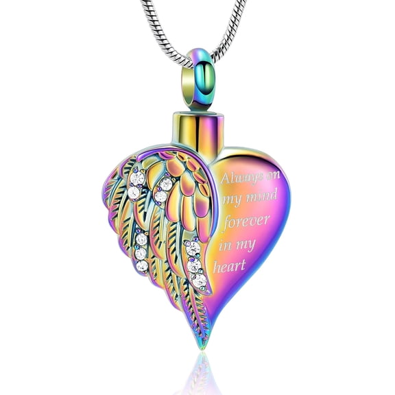 Heart Crystal Setting Wing Cremation Necklaces for Ash Holder Urn Jewelry for Human Ash Locket