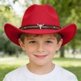 thumbnail image 2 of NOLDARES Cowboy Hats for Kids Vintage Wide Brim Felt Cowboy Hat Girls Cowgirl Hat with Belt Buckle(Red,3-18 Y), 2 of 7