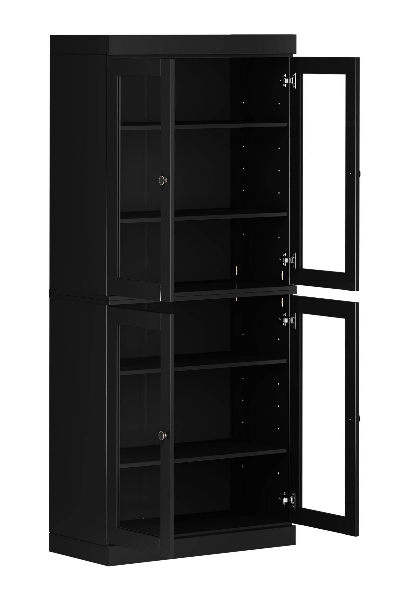 Palace Imports 100% Solid Wood Kitchen Pantry Storage Cabinet with Glass Doors and Adjustable Shelves, Black