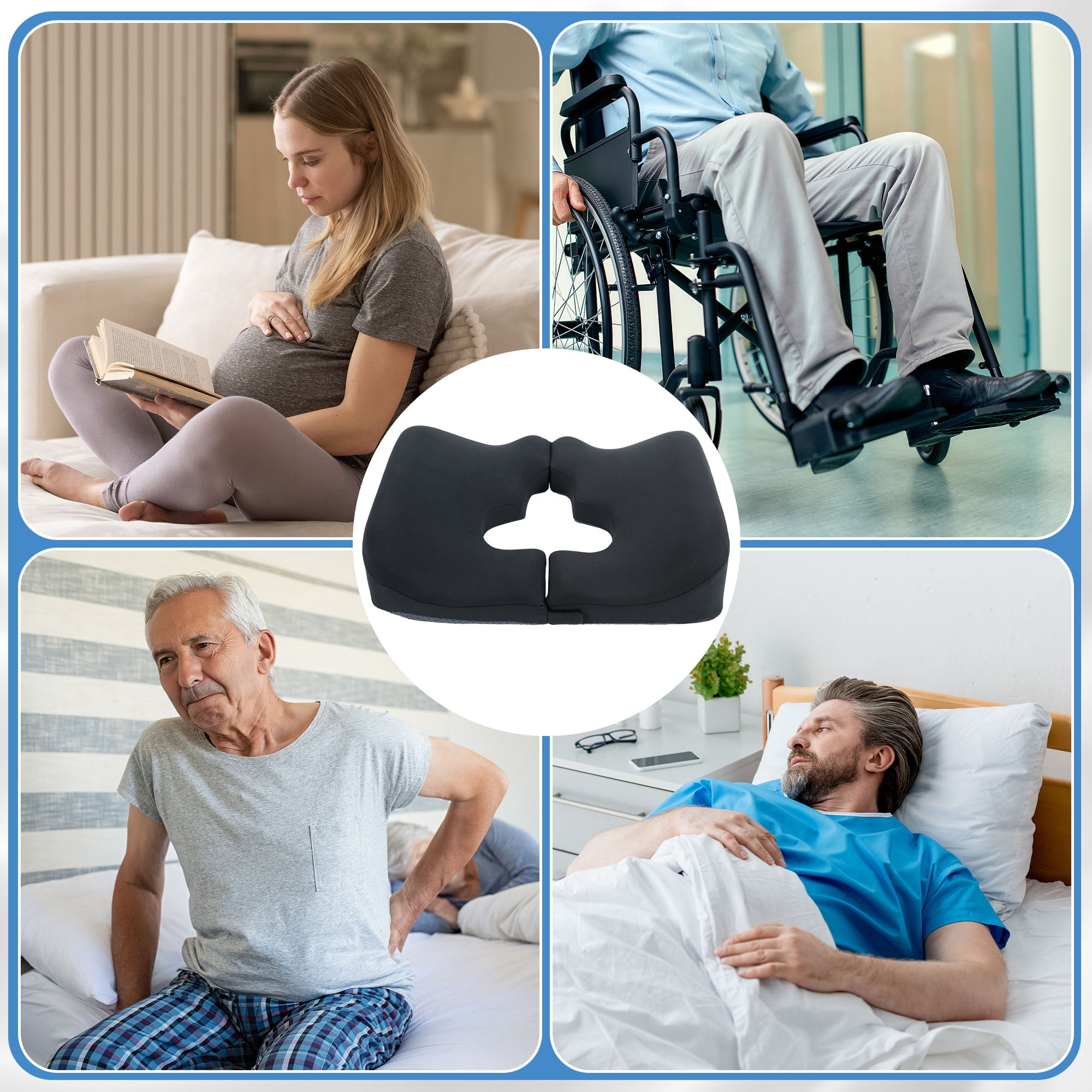 HOMBYS Memory Foam Bed Sore Cushions for Butt, Bedsore Pressure Relief Pillow for Sleeping and Sitting,Cushion for Bed Sores on Buttocks, T Shaped Opening Tailbone Pillow (Dark Grey)