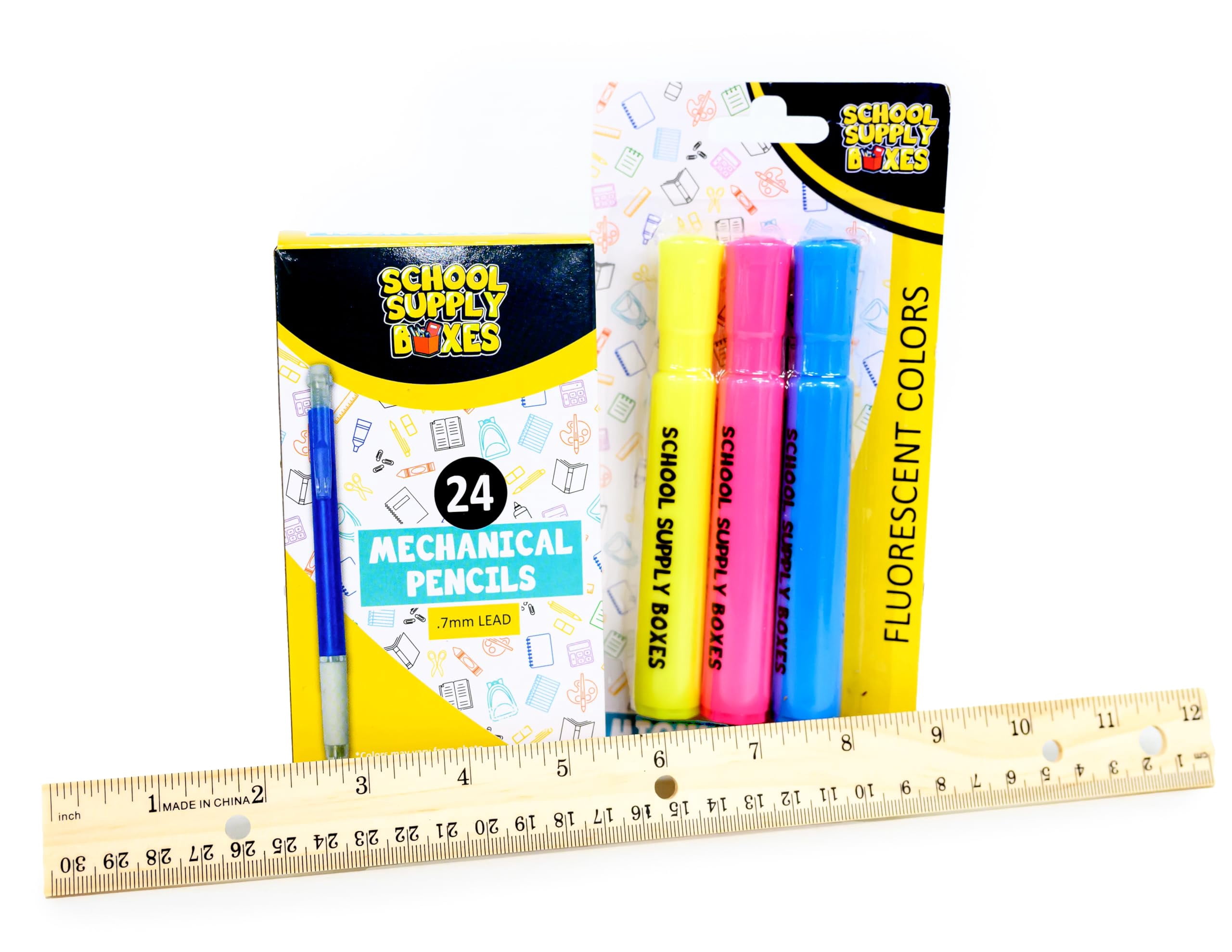 School Supply Boxes | 17" Solid Black Backpack Bundle for High School