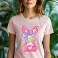 thumbnail image 2 of Pink Bunny Bow Graphic T-Shirt | Hand-Painted Pastel Rabbit Tee for Women, Natural, S, 2 of 6