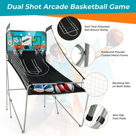 Costway - Dual Shot Basketball Arcade Game with 8 Game Modes Electronic Scoring - Green