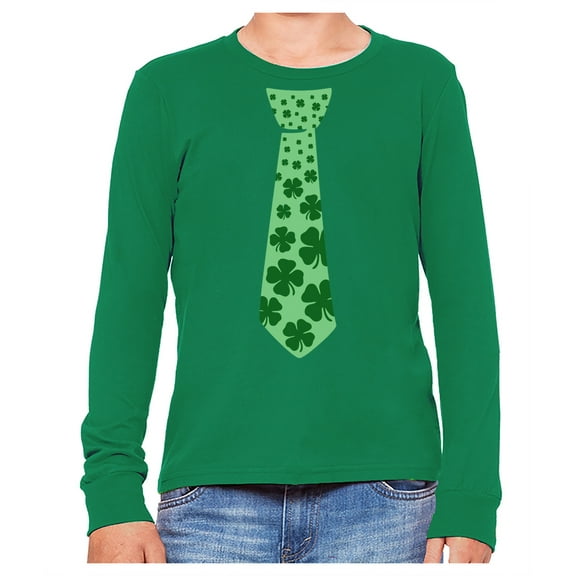 Tstars Boys Unisex Irish Clover Tie Gifts for Irish St Patricks Day Shamrock Cool Kids St Patricks Day Awesome Tie Shirts Gift for Boys Irish Shirt Pride Proud Irish Kids Long Sleeve T Shirt