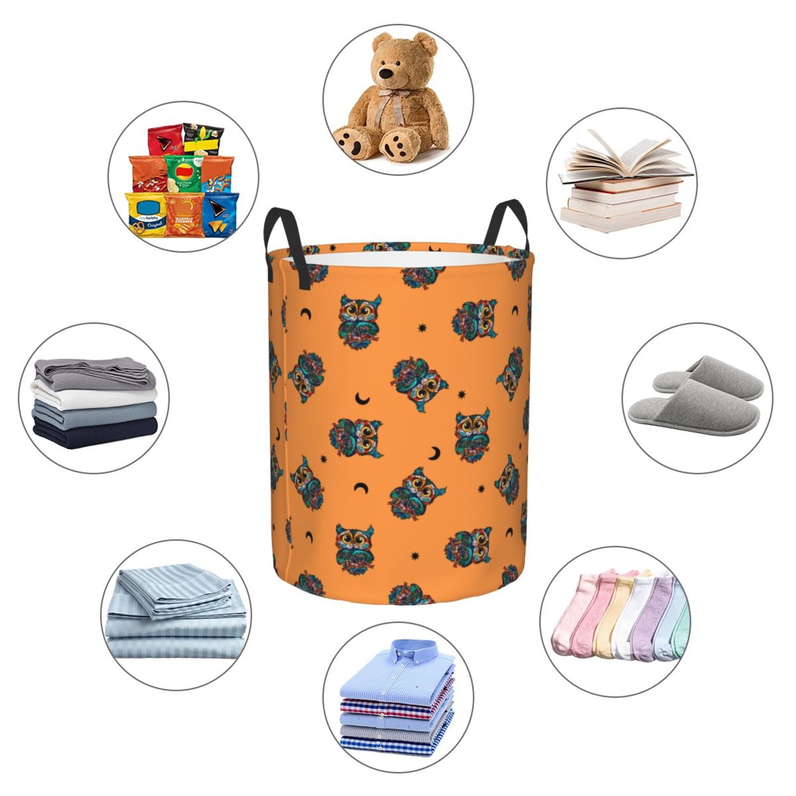 Large Laundry Basket with Handles - Cute Decorative Colourful Owl Kids Baby Dirty Clothes Laundry Hamper for Bedroom Aesthetic