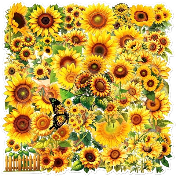 KAISA 60Pcs Sunflower Stickers for Scrapbook,Transparent Sunflower Pet Stickers for Water Bottles Laptop Luggage Stationery,Sun Plants Decals Gift for Teens Adult Sunflower Stickers for Crafts