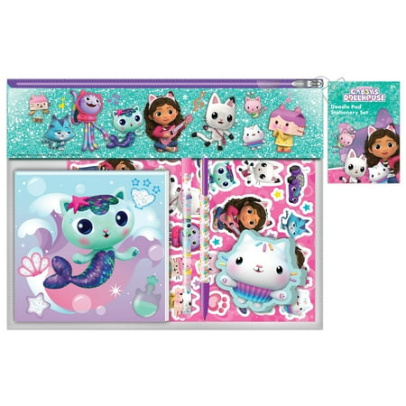Universal Gabby's Dollhouse Christmas Multicolor Doodle Pad Stationery Set, Includes Plastic Pouch