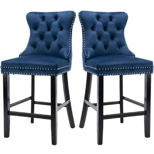 Counter Height Bar Stools 24 Set Of 2 Wood With Upholstered Seat Back Indoor Outdoor Square Patio Dining Chairs For Kitchen Bistro Coffee Pub Blue L1050 Com Counter Height Bar Stools 24 Set Of 2, 24 Inch Counter Height Dining Chairs