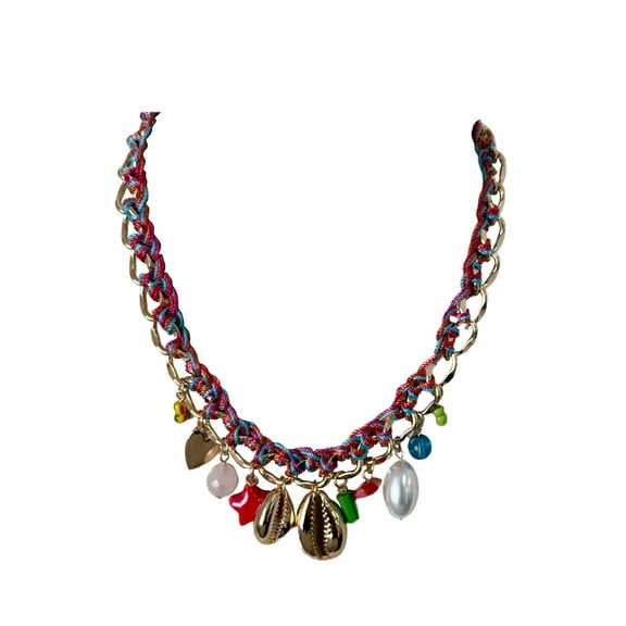 No Boundaries Multicolor Thread Chunky Shell Charm Necklace for Female Adults and Teens