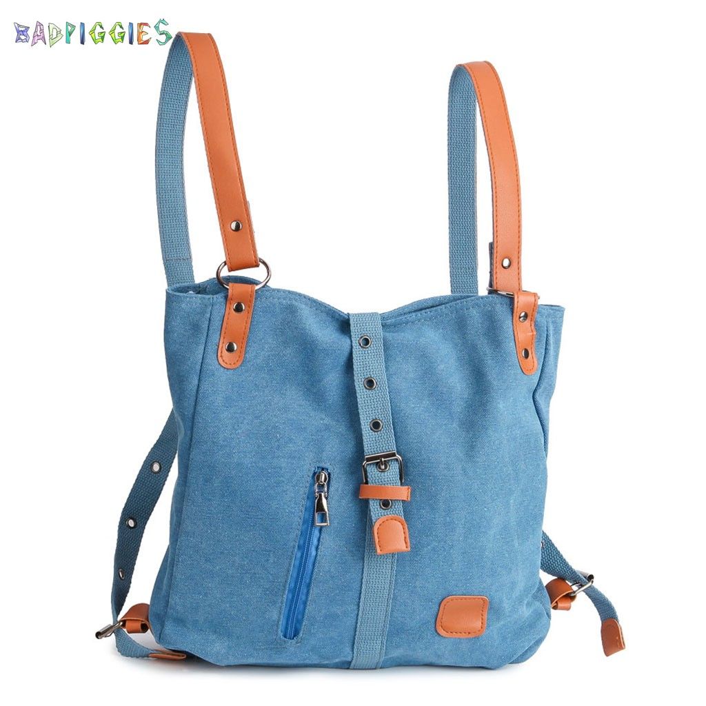 BadPiggies Canvas Handbag Tote Shoulder Bag for Women Casual School Purse Hobo Bag Rucksack Convertible Backpack (Blue) - image 2 of 10