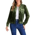 thumbnail image 2 of INSPIRE CHIC Women's Velvet Jacket Button Up Long Sleeve Crop Jackets XS Army Green, 2 of 6