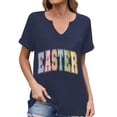 thumbnail image 1 of Corto para las Mujeres Casual Verano 2025 Pascua Impresión V-Cuello Camiseta, Ligero 95% Poliéster 5% Spandex Top para Toda la Temporada Hogar Y Diario, 1 of 7