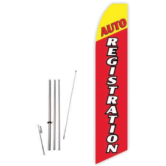 Auto Registration Red/Yellow Super Novo Feather Flag - Complete with 15ft Pole Set and Ground Spike
