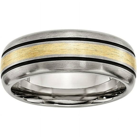 Titanium Grooved 14k Yellow Inlay 8mm Brushed and Antiqued Band