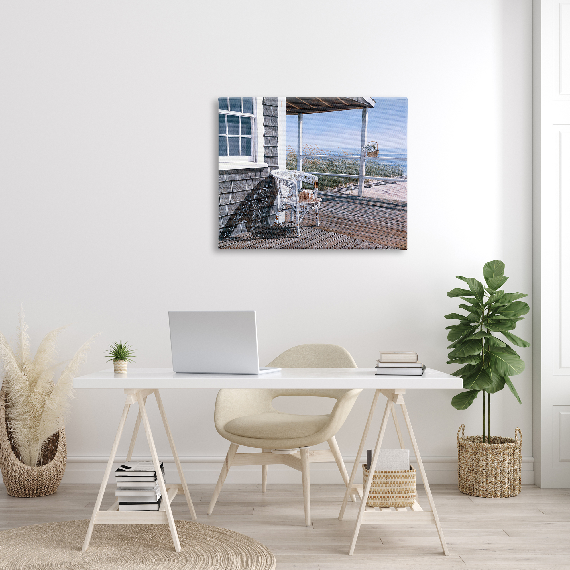 Stupell Industries Coastal Cottage Porch Chair Seaside Boardwalk Scenery Painting Gallery Wrapped Canvas Print Wall Art, Design by Tom Mielko