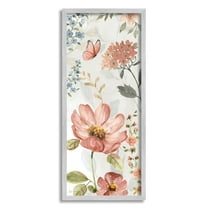 Stupell Industries Blossom & Butterfly Pattern Botanical & Floral Painting Gray Framed Art Print Wall Art, 10 x 24