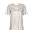 thumbnail image 3 of Lejafay Women Short Sleeve Shiny Metallic T Shirt Tank Tops Holographic Crop Top Festival Party Champagne S, 3 of 6