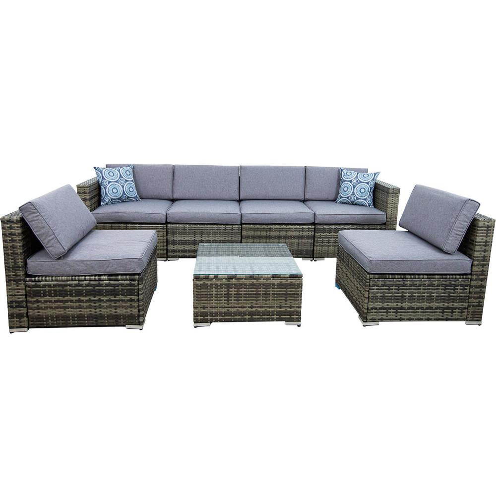 Outdoor Furniture Set 7-Piece Patio Sofa Modular Sectional Wicker