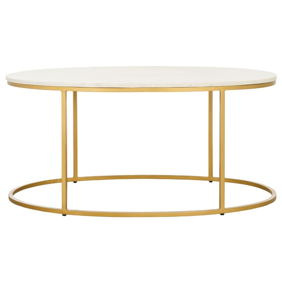 SAFAVIEH Coffee Modern Round Marble Coffee Table, White/Gold