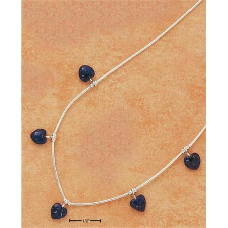 - Sterling Silver 16 Inch Five Lapis Hearts On Single Strand Liquid Silver Necklace