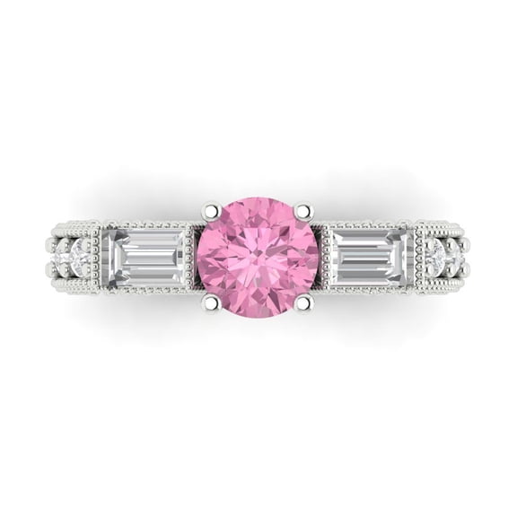 Three-Stone Engagement Ring for Women - 2.33ct Simulated Pink Diamond in 14K White Gold Promise Ring