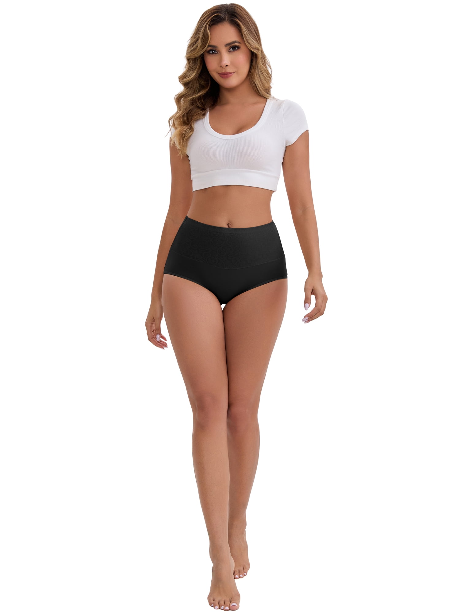 DARING DIVA Women's High-Waisted Underwear 5 Pcs L Black, Apricot, Gray