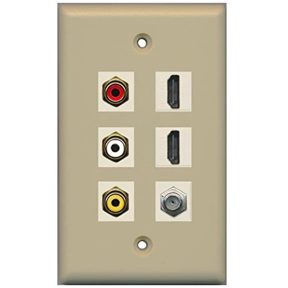 RiteAV RCA Ivory Composite 2 HDMI 1 Coax Wall Plate 1 Gang