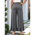 thumbnail image 5 of Womens Wide Leg Pants Drawstring Elastic High Waisted Ruffle Hem Palazzo Pants with Pockets Grey XXL, 5 of 6