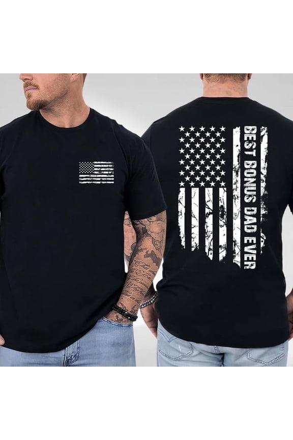 Best Bonus Dad Ever Flag 2 Sided TShirt, Funny Step Dad Shirt, Cool Dads Club, Best Dad Ever,Trendy Father's Day Gift For Dad Full Size S-5XL