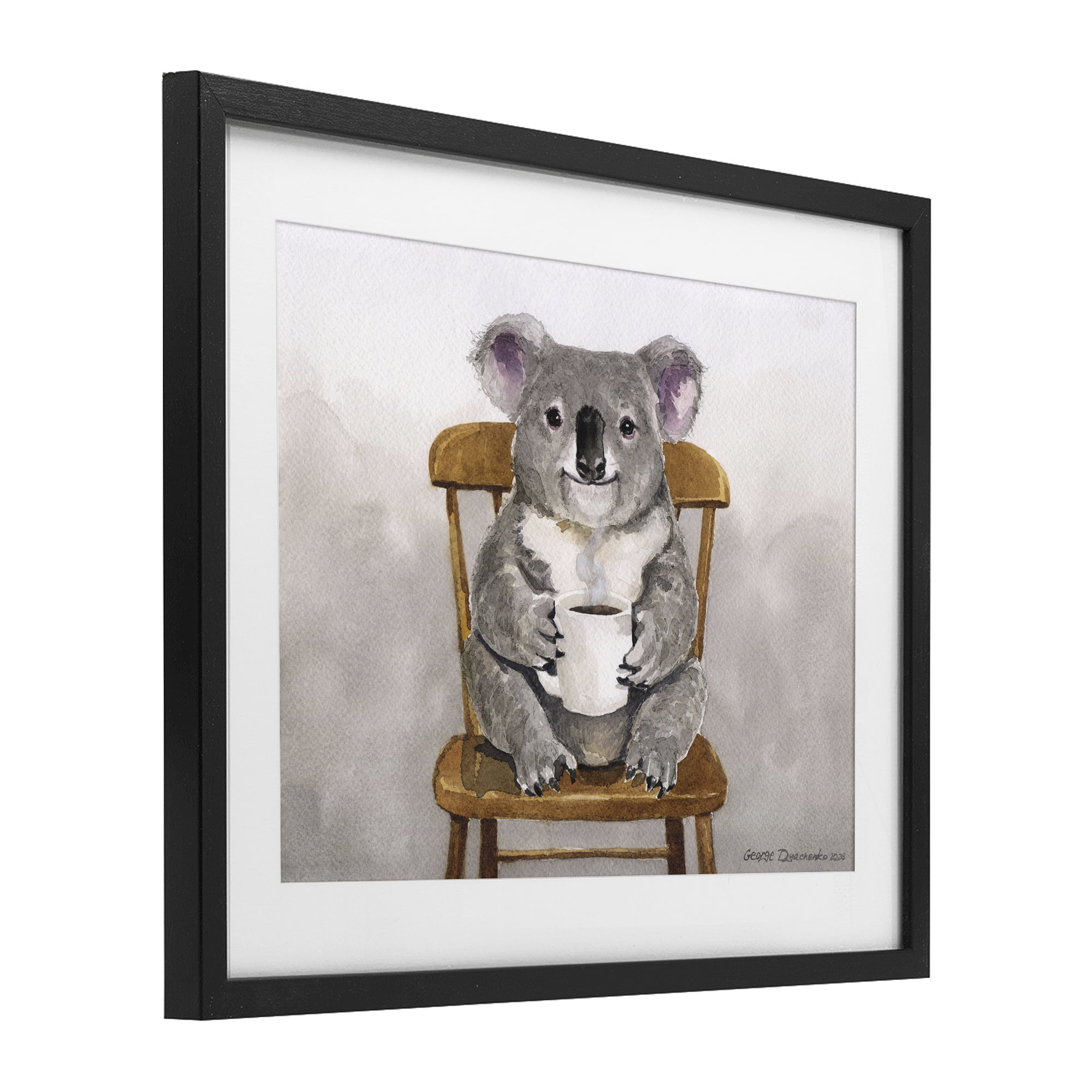 Stupell Industries Koala with Coffee Mug Black Framed Print Under Glass, design by George Dyachenko