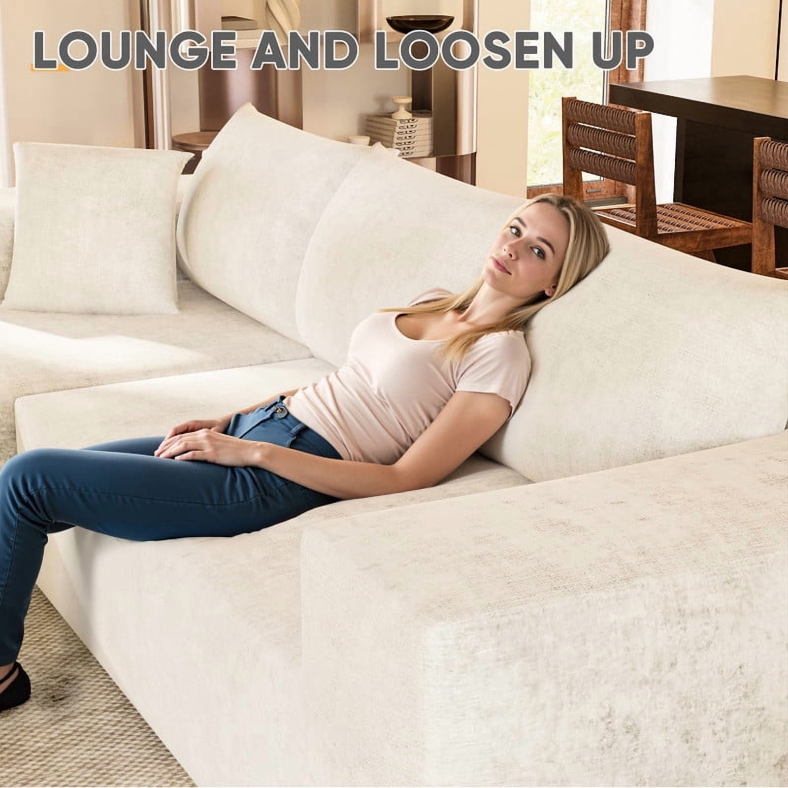 Furmax 108"  L-Shape Boneless Chaise Sectional Sofa Cloud Couch Sectional Corduroy Couch Set with Deep Seat for Living Room,Chenille White