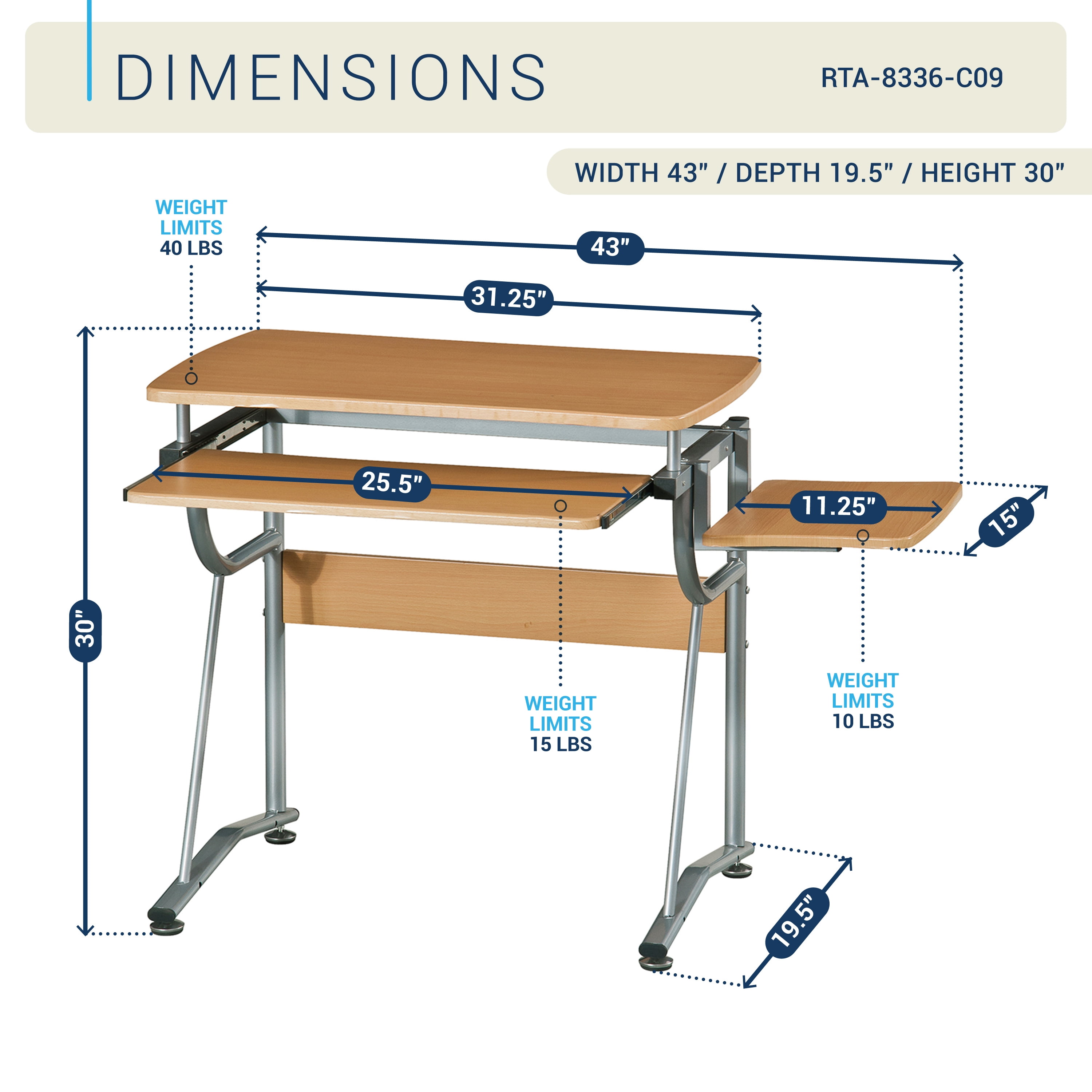 Compact Computer Desk with Side Shelf and Keyboard Panel, Cherry
