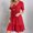 Red, variant on Uscallm Women Summer Plus Size V Neck Short Sleeve Boho Flowy Ruffle Mini Party Dress Casual Sundress, Light Blue 5XL