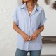 thumbnail image 4 of Camisas de Manga Corta para las Mujeres Bolsillo Suelto de Solapa Top a Rayas Casual, Tela de Estante de Imitación para Todo el Año de Uso Diario, 4 of 9
