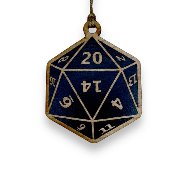 Ornament - D20 - Black Painted Raw Wood 3x3in