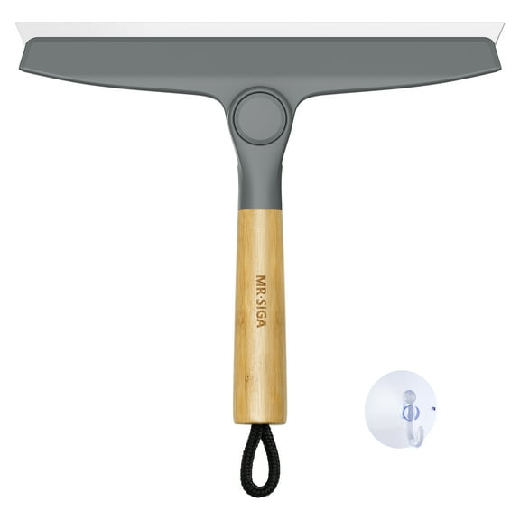 MR.SIGA All Purpose Silicone Squeegee for Shower Door, Mirror, Glass, Streak Free Shower Squeegee, Pivoting Bamboo Handle, Includes 1 Suction Hook, 10 inch Wide, Gray, 1 Pack