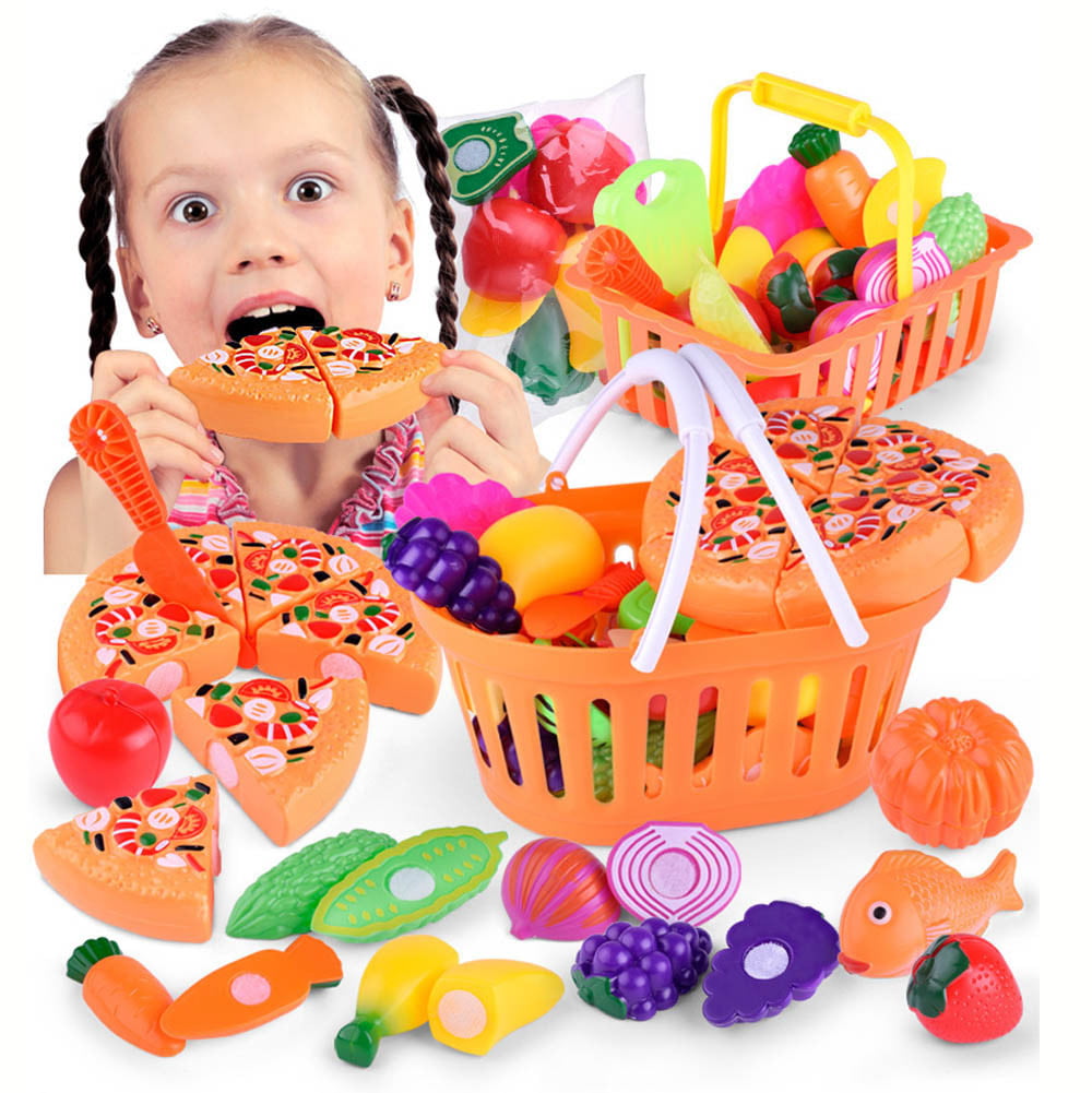6-24pc Kids Pretend Role Play Kitchen Fruit Vegetable Food Toy Cutting Set Gift 