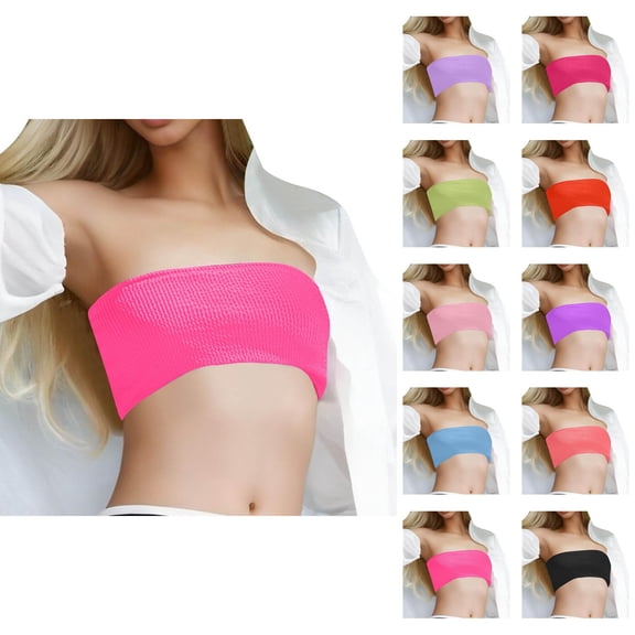 Bikini Tops for Women Ribbed Strapless Bandeau Tube Swimsuit Top Bathing Suit Tops