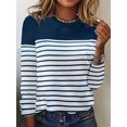 thumbnail image 3 of Tops de manga larga a rayas de contraste de Color para mujer, camiseta suelta informal cómoda, camisetas elegantes de cuello redondo para mujer, otoño, 3 of 5
