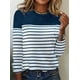 thumbnail image 2 of Tops de manga larga a rayas de contraste de Color para mujer, camiseta suelta informal cómoda, camisetas elegantes de cuello redondo para mujer, otoño, 2 of 4