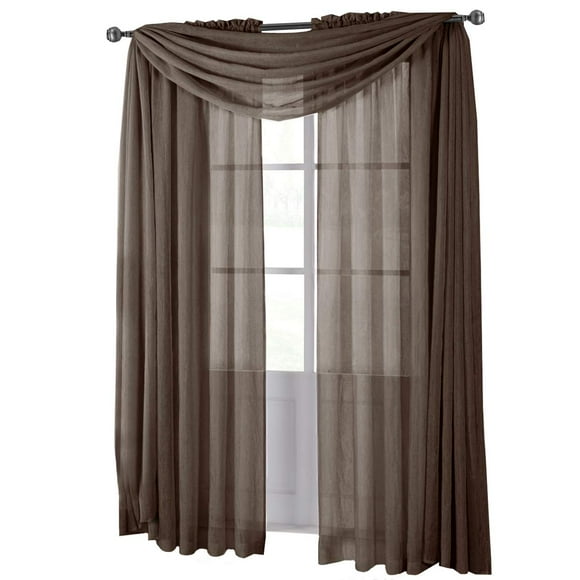 Solid Abri Rod Pocket, 50-Inch Wide x 63-Inch Long Crushed Sheer Curtain Panel, Chocolate