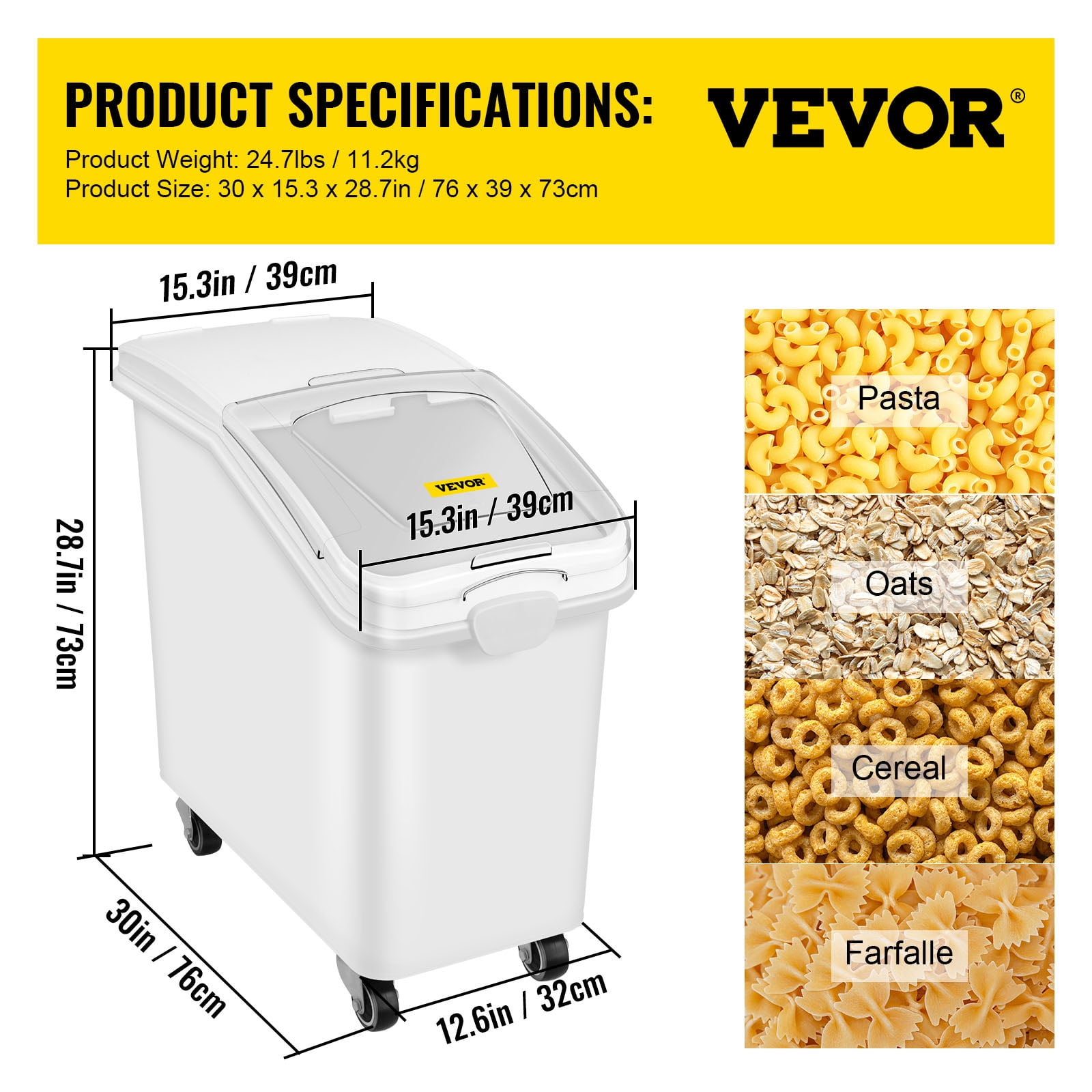 VEVOR 27 Gal. Ingredient Storage Bin with 500 Cup Commercial Food