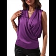 thumbnail image 1 of Blusa Elegante de Satén Cruzada con Cuello en V y Sin Mangas para Mujer Púrpura L, 1 of 8