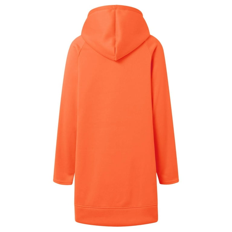 orange hooded dress Women's Long Sleeve Pullover Hooded Dress Slim Fit Tunic Mini Dress With  Pocket